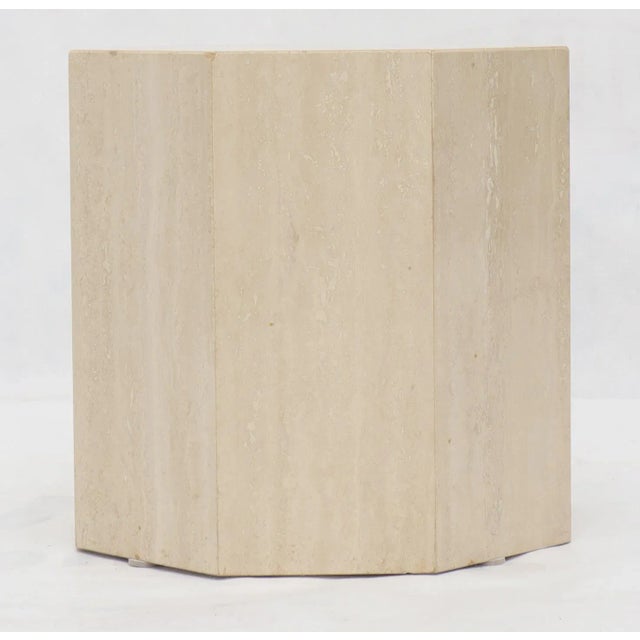 Mid-Century Modern octagon shape travertine side end table stand.