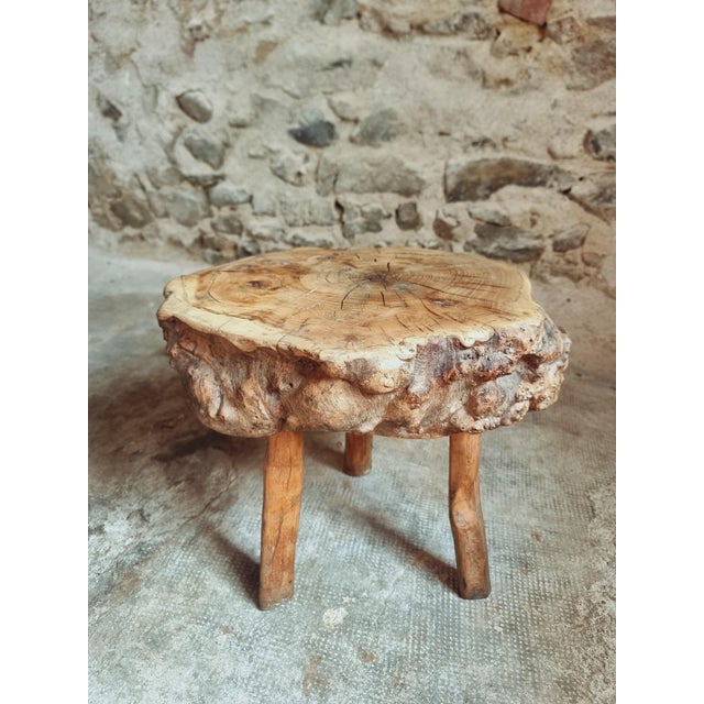 Wood Brutalist French Burled Cherrywood Stool Primitive Milking Stool, 1890s For Sale - Image 7 of 11