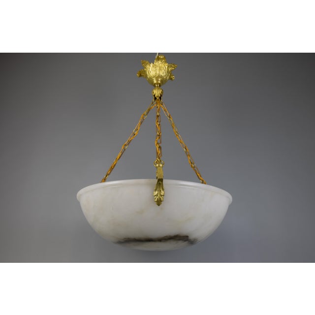 Large White Alabaster with Black Veins & Bronze Pendant, 1920s For Sale - Image 14 of 18