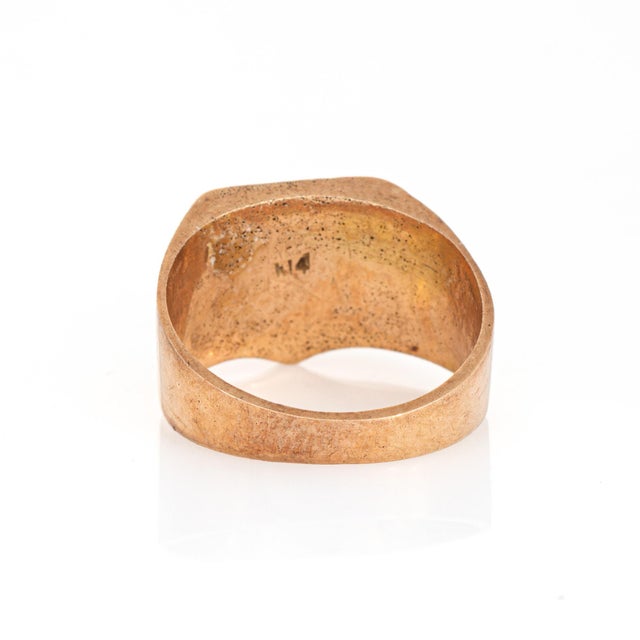 Early 20th Century Vintage Art Deco Heraldic Ring 14k Rose Gold Enamel Band Family Crest Signet, Size 8.5 For Sale - Image 5 of 7