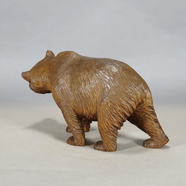 Rustic Large Vintage Wooden Strolling Bear Handcarved in Brienz Ca. 1930s For Sale - Image 3 of 7