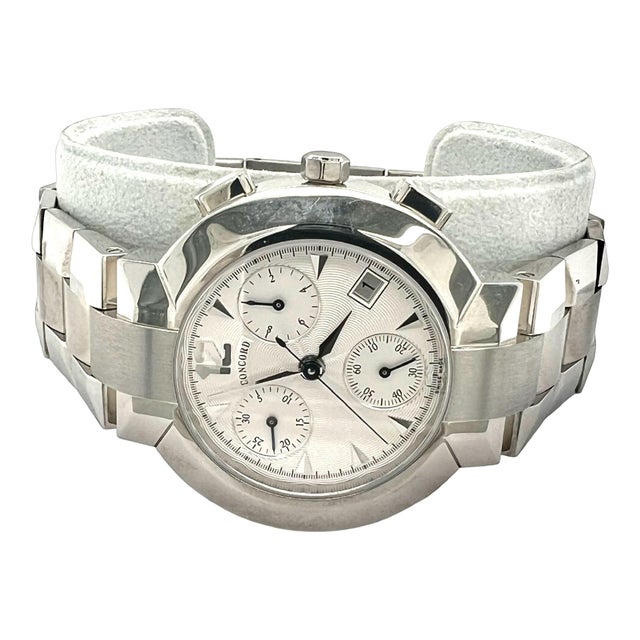 Silver 1990s Concord La Scala Chronograph Watch Stainless Steel 38 Mm For Sale - Image 8 of 8