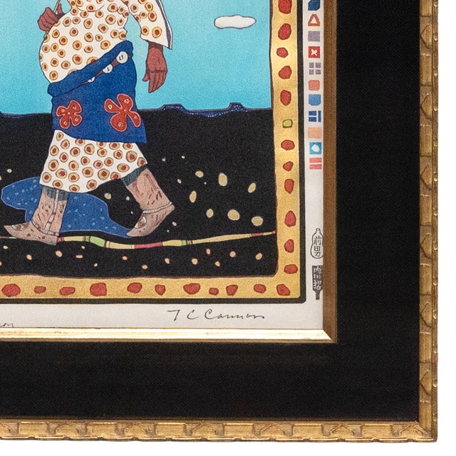 Gold 1970s Native American Kiowa/Caddo Peoples Woodcut in Colors "New Indian Art" Pop Art For Sale - Image 8 of 12