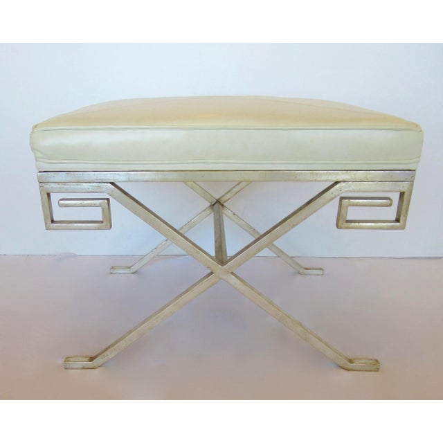 C. .2001 Nancy Corzine Gilt Sterling Silver Over Forged Metal "Greek Key," Leather Topped "Marston" Benches For Sale - Image 10 of 18