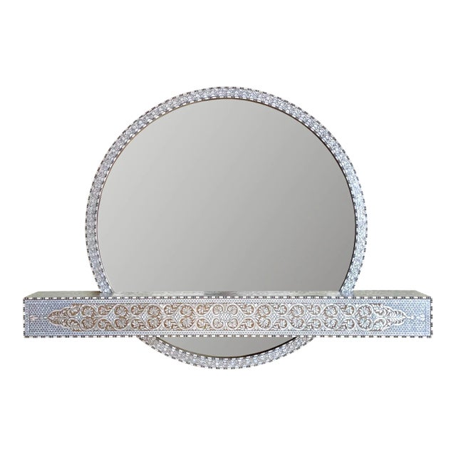 Vintage Mother of Pearl Inlaid Wall Console With Round Mirror For Sale