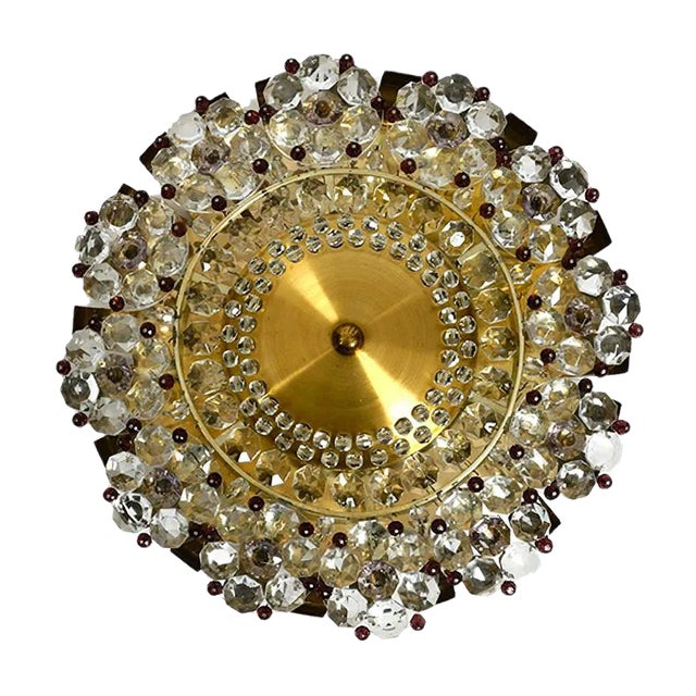 Mid-Century Modern Glass & Brass Ceiling Lamp, 1960s For Sale