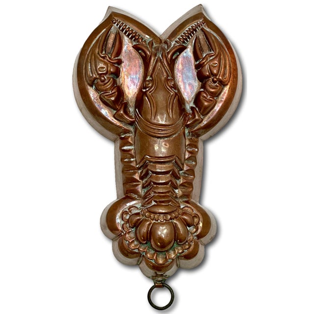 Metal Rare Original Matching Pair of Early 1900s Antique Germany Hand Wrought Solid Copper Lobster Kitchen Molds For Sale - Image 7 of 18