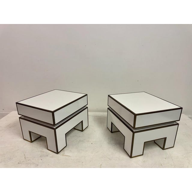 White Bedside Tables with Brass Banding by Alain Delon for Maison Jansen, 1970s, Set of 2 For Sale - Image 13 of 17