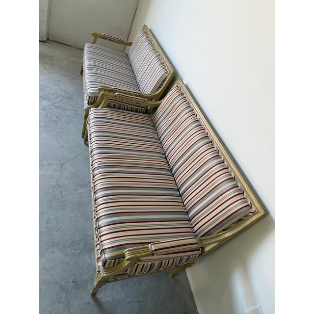 Wood Vintage French Neoclassical Louis XV Style Striped Upholstery Settees – Pair For Sale - Image 7 of 17