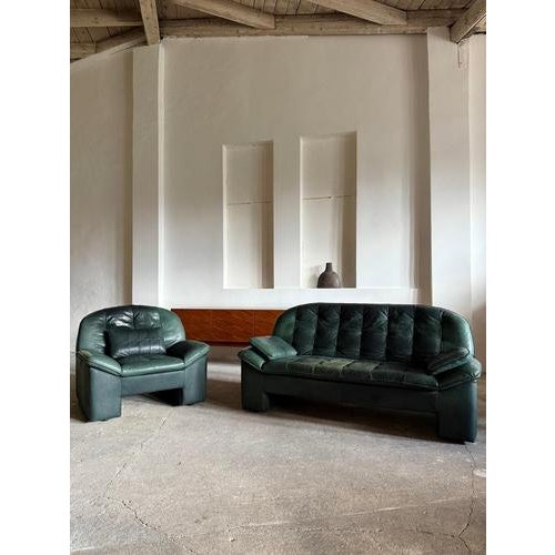 Brutalist Armchair and Sofa in Green Leather from Knoll, Germany, 1970s, Set of 2 For Sale - Image 18 of 18
