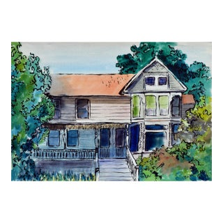 Late 20th Century Victorian House Portrait Watercolor Painting by Diane Baldwin For Sale