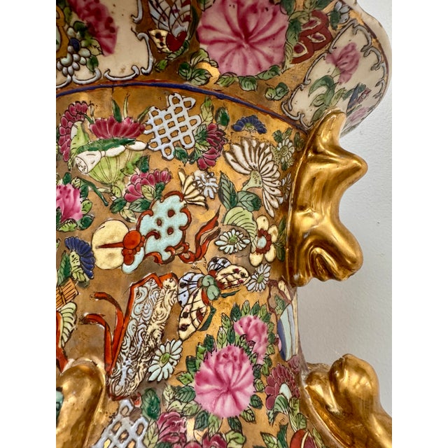 Rose Large Vintage Chinese Famille Rose Style Porcelain Vase, Mid to Late 20th Century For Sale - Image 8 of 12
