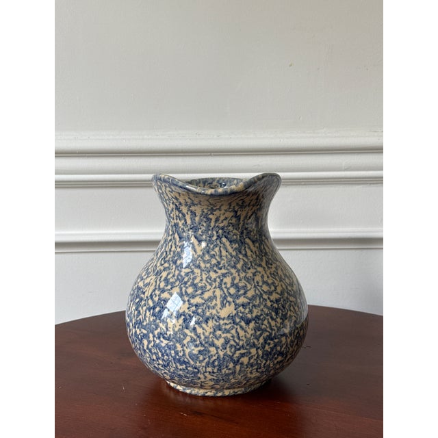 Robinson Ransbottom Pottery Co. Vintage Blue and White Spongeware Pitcher For Sale - Image 4 of 7