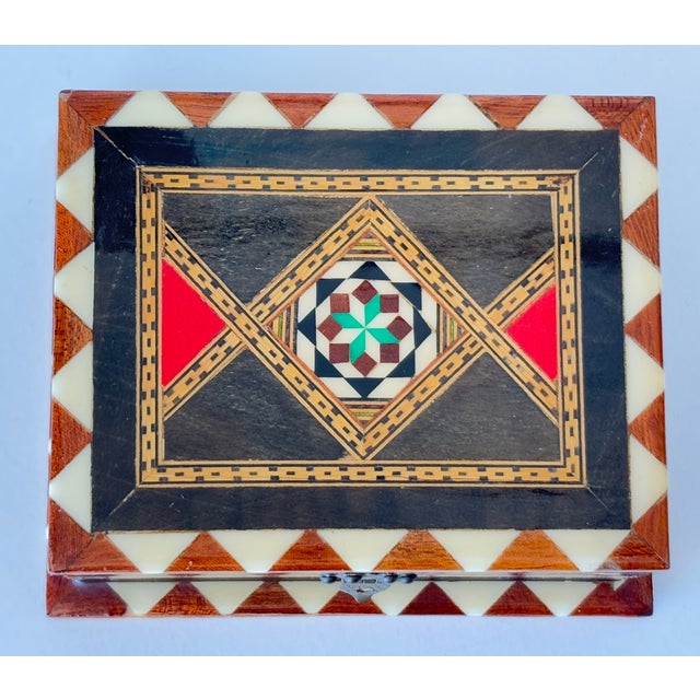 Inlaid Marquetry Jewelry Box, Walnut Wood, Moorish Style, Spain, 1940 For Sale - Image 9 of 12