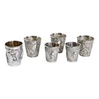 19th Century Antique Chinese Export Silver Beakers from Wang Hing & Cum Shing, Set of 6 For Sale
