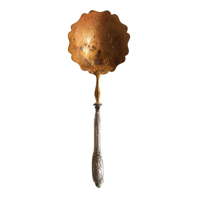 Late 19th Century French Repoussé Sterling Silver and Gold Vermeil Strawberry Spoon For Sale