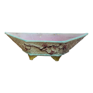 Antique Late 19th Century English Joseph Holdcroft Majolica Dogwood Basket