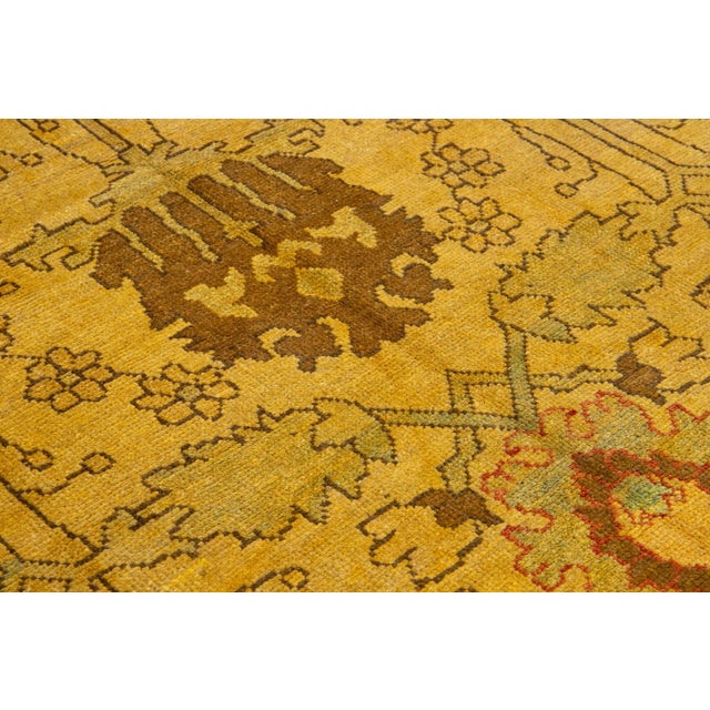 1950s Goldenrod Oushak Handmade Wool Rug With Floral Design For Sale - Image 10 of 10