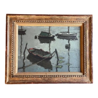 Edward Henry Molyneux (British, 1891-1974) Oil Painting on Canvas Evening Harbor at Dusk, 1938 For Sale