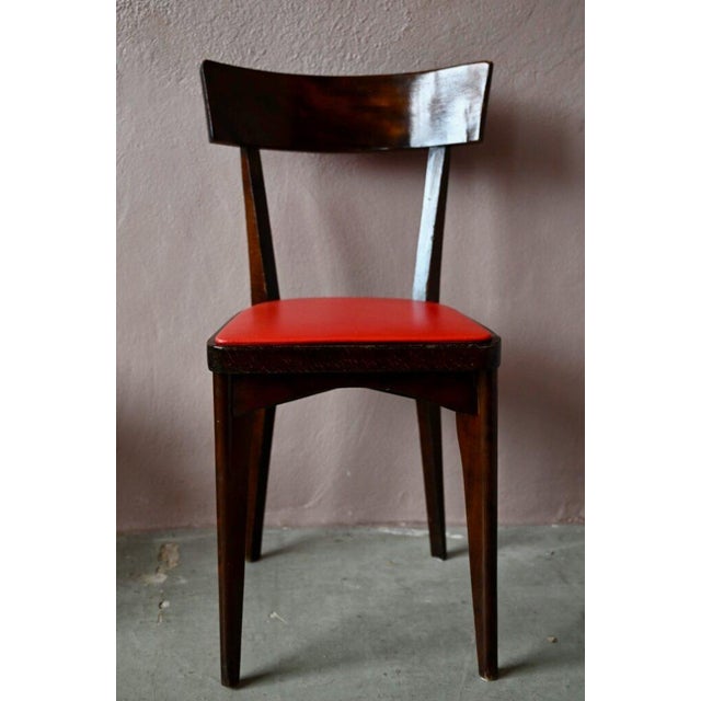 Wood Vintage Parisian Bohemian Beech and Red Leatherette Bistro Chairs, Set of 4 For Sale - Image 7 of 15