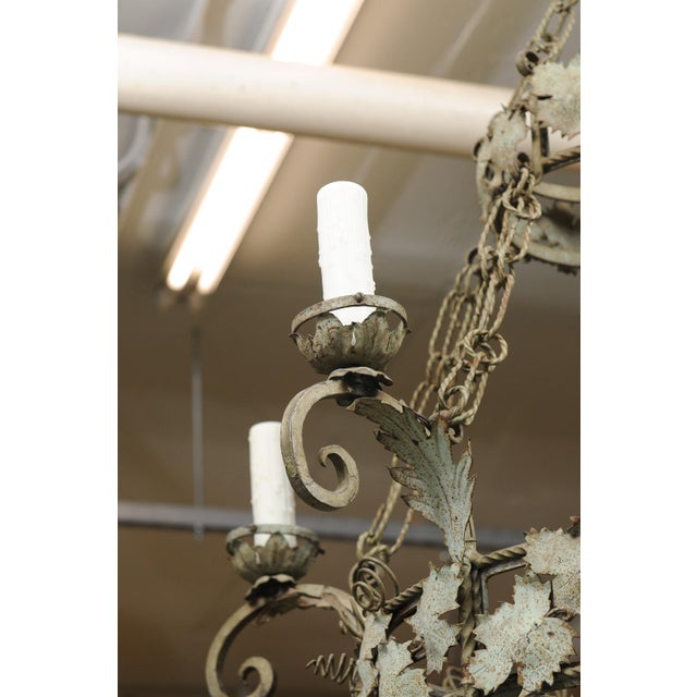 Verdigris Early 20th Cent. French Two-Tier Chandelier With Vine and Tendril Motif For Sale - Image 8 of 16