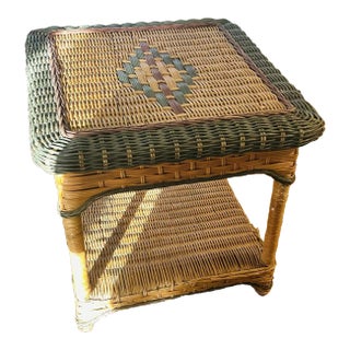 1990s Vintage Wicker Rattan End Table For Sale