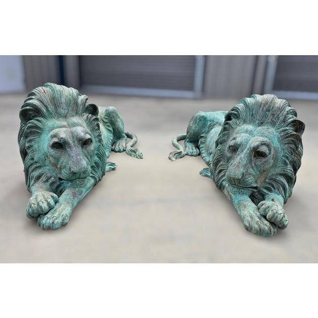1960s Large Bronze Lions Statue a-Pair For Sale - Image 11 of 17