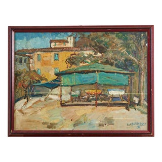 The Essence of an Open Market, 1960s, Oil on Panel, Framed For Sale