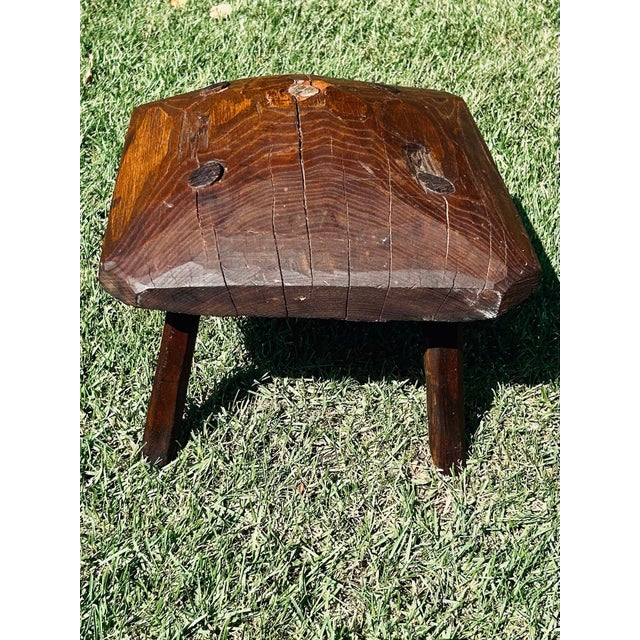 Mid 19th Century Primitive, Antique Stool, All Wood-Made, Rustic, Circa 1800’s For Sale - Image 5 of 9