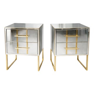 Mirrored Nightstands with Brass Sled Base from Justfurnituress SRL, 2026, Set of 2 For Sale