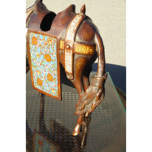 Vintage Asian Bronze Cloisonne Man on a Mule Statue Figuerine For Sale - Image 12 of 12