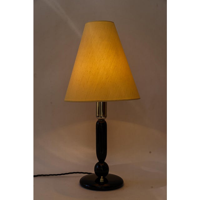 Large Art Deco Wooden Table Lamp with Fabric Shade, Vienna, 1930s For Sale - Image 10 of 12