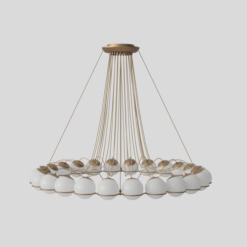 The Le Sfere chandelier is composed of a circular array of blown opaline glass spheres. Each sphere is held in place by a...