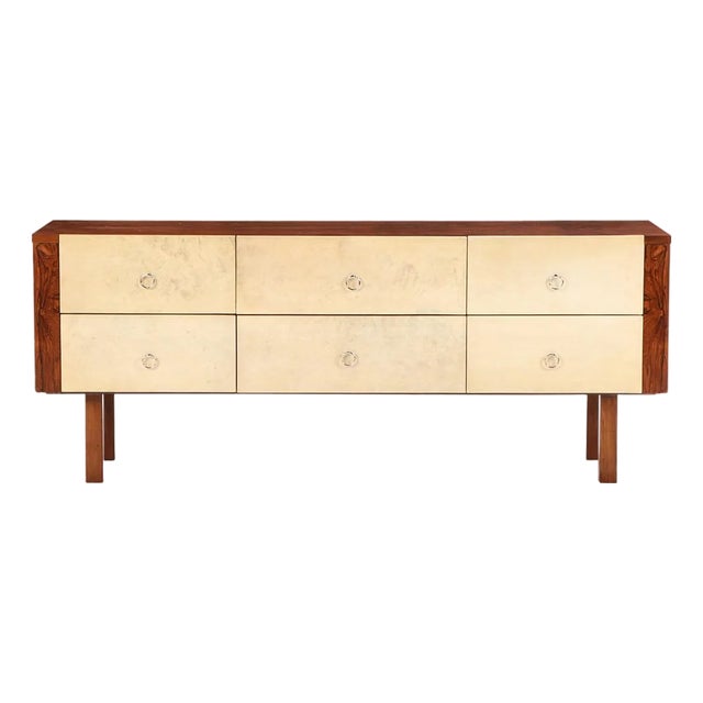 Late Art Deco / Mid Century Modern Parchment and Rosewood Dresser / Sideboard, C. 1950 For Sale