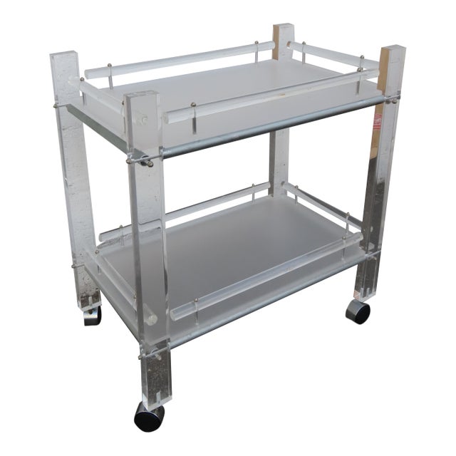 Hollywood Regency Two Tiers Lucite Tea Cart Bar With Removable Trays 6318 For Sale