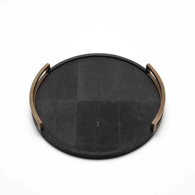 2020s Round Tray in Black Shagreen With Bronze Patina Brass by R&y Augousti For Sale - Image 5 of 11