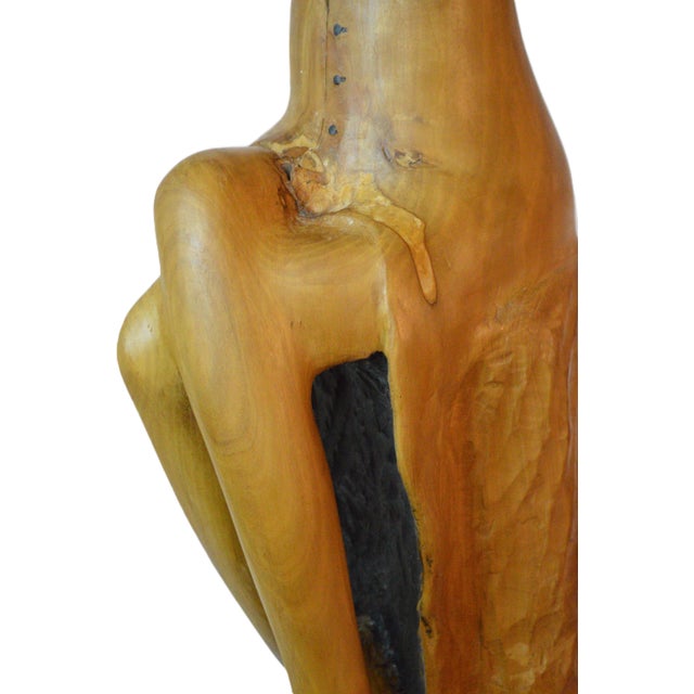 Hand Carved Signed Biomorphic Solid Wood Large Seated Female Sculpture For Sale - Image 11 of 13