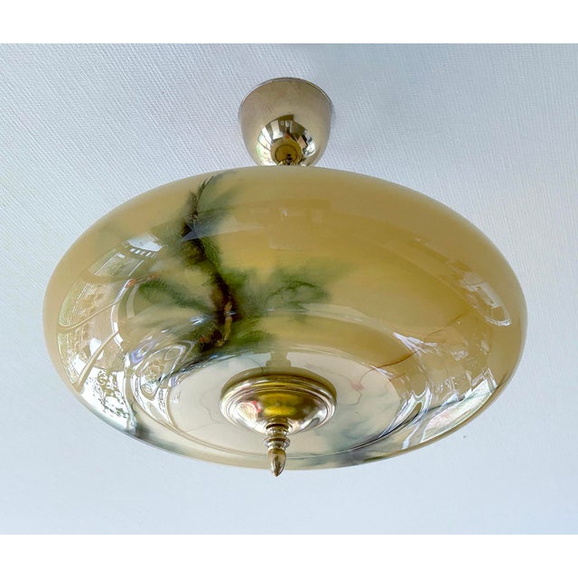 Art Deco Pendant Light in Amber Green Marble Glass, 1930s For Sale - Image 13 of 18