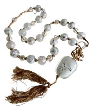 Reverse Painted Chinoiserie Glass Beaded Necklace