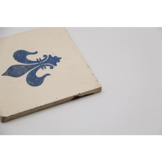 Ceramic 1900s Fleur De Lis Blue & White Large Tile, Portuguese For Sale - Image 7 of 12