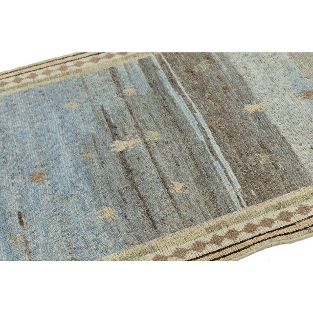 Contemporary 3x7 Modern Hand-Knotted Gabbeh Wool Rug - Blue & Slate Grey Minimalist Tribal For Sale - Image 3 of 8