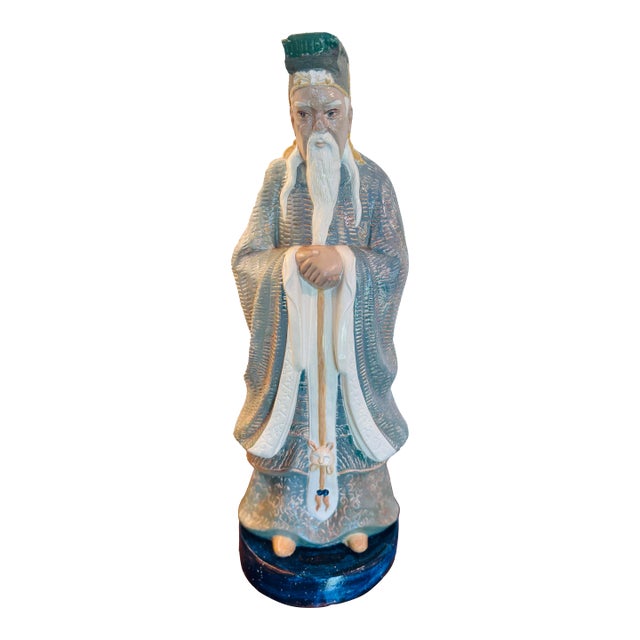 Tall Chinoiserie Confucious Figurine Statue For Sale