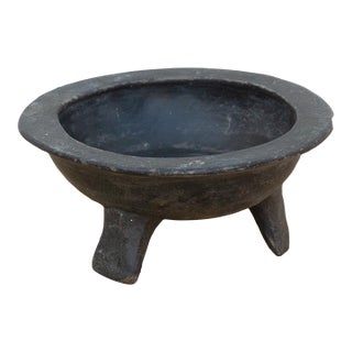 Small Vintage Black Clay Tripod Bowl For Sale