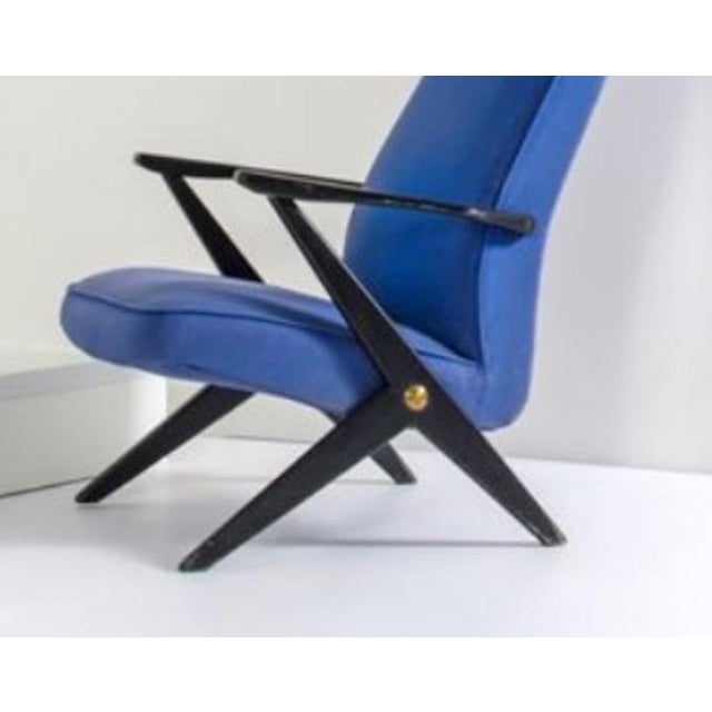 Vintage Italian Blue Armchair in Wood and Fabric, 1950s For Sale - Image 3 of 5