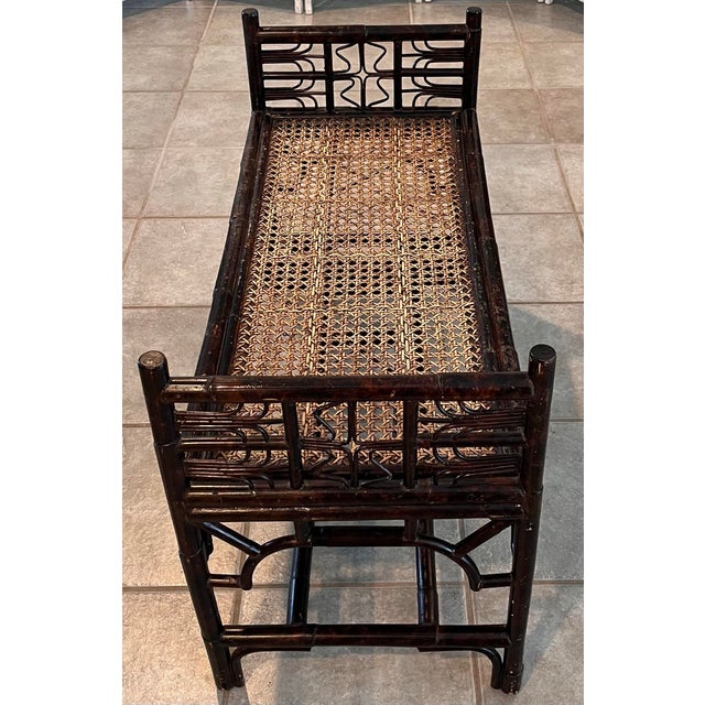 Late 20th Century Chinoiserie Brighton Pavilion Style Tortoiseshell Bamboo Bench With Cane Seat For Sale - Image 4 of 11