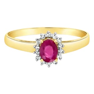 Diamond Ruby Halo Ring .60cttw 14K Yellow Gold, Size 7 For Sale
