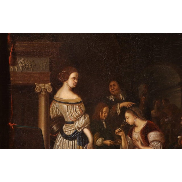 Early 18th Century After Frans Van Mieris Il Vecchio, Company in an Interior, 1700, Oil on Canvas, Framed For Sale - Image 5 of 15