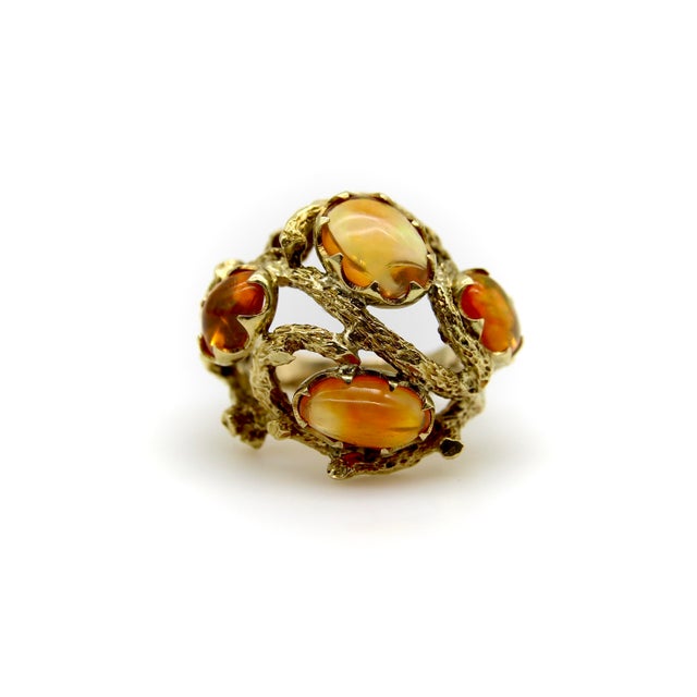 Modern 1970s 14k Gold Fire Opal Briar Patch Ring Size 7 For Sale - Image 3 of 10