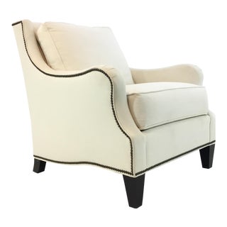 Thomasville Transitional White Natural Cotton Club Chair For Sale