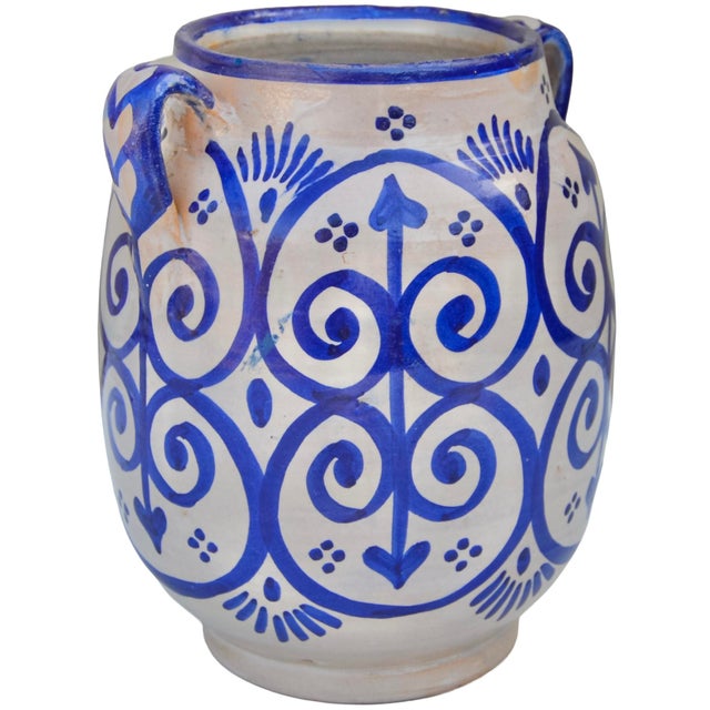 One-of-a-kind antique Moroccan ceramic decorative vase with handles meticulously handcrafted and glazed in an ornate...